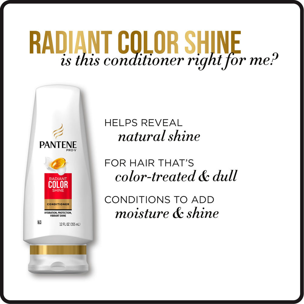 Pantene Radiant Color Shine Conditioner on hair adding lasting shine and softness.