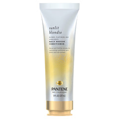 Pantene Sunlit Blondie Daily Rescue Conditioner bottle for blonde color-treated hair, boosts shine and softness.