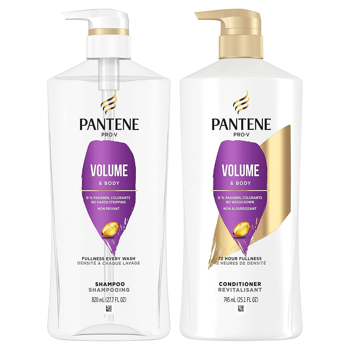 Pantene Volume & Body shampoo bottle provides lightweight nourishment for fine hair.