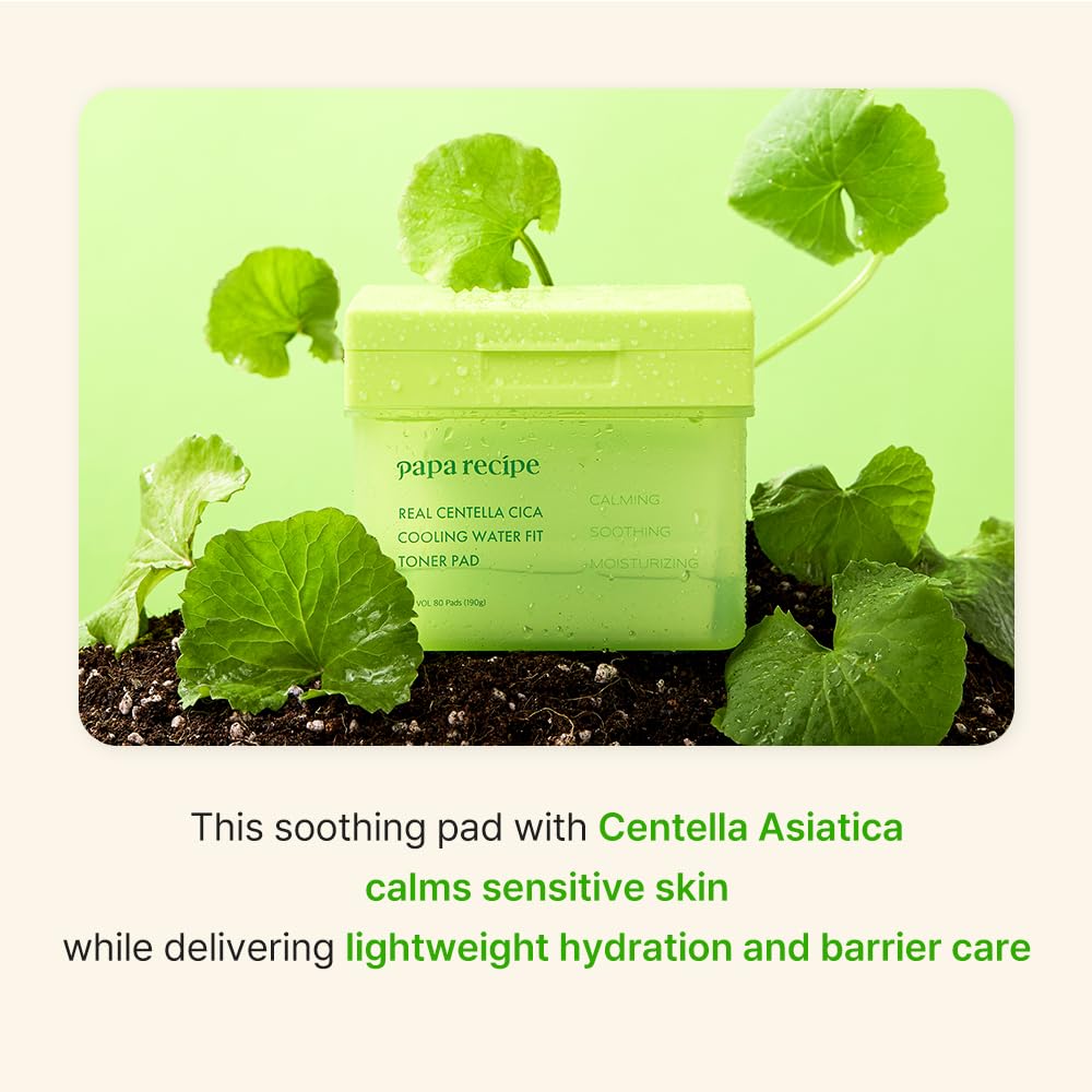  Papa Recipe Real Centella Cica Toner Pads close-up label for gentle daily care