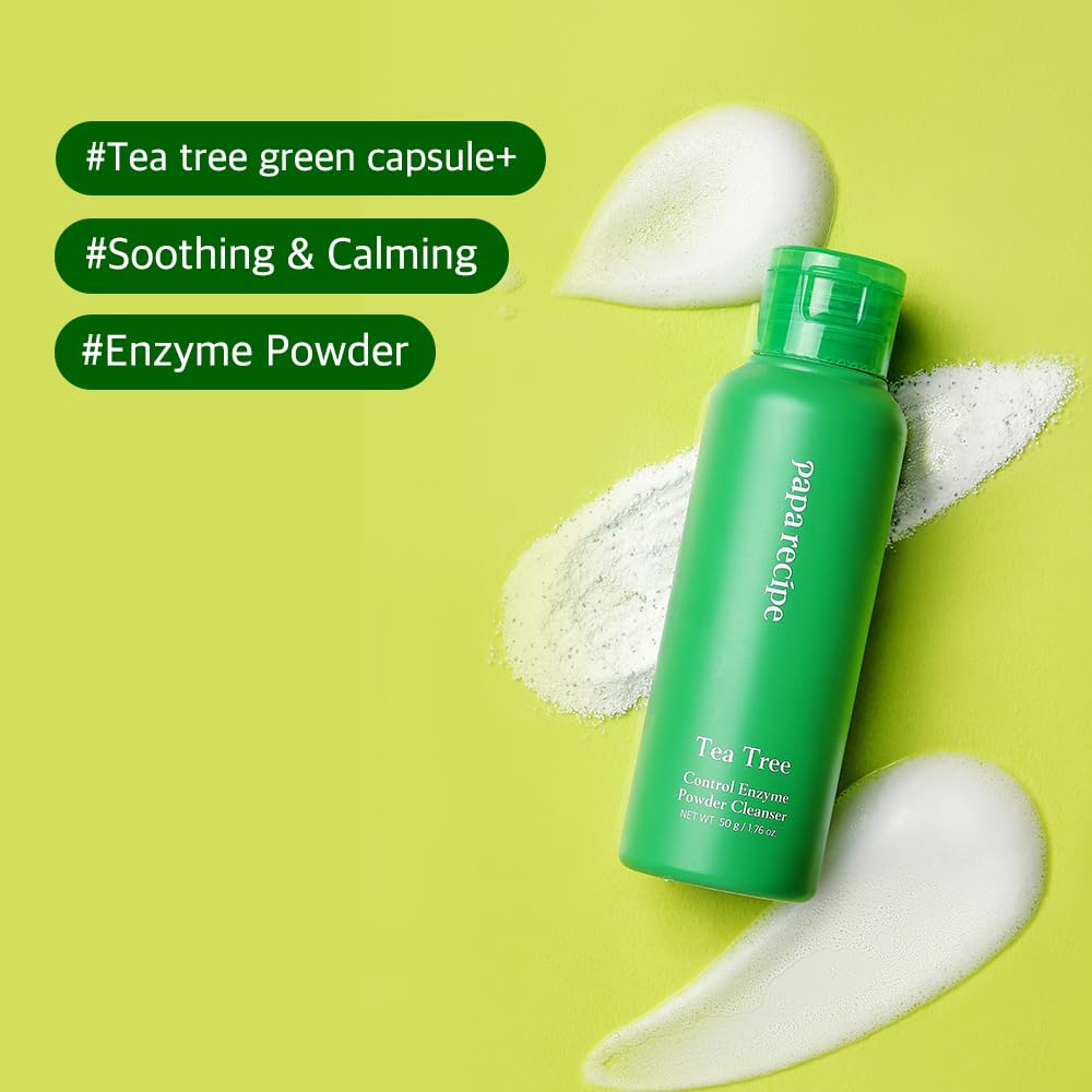 Packaging image of Papa Recipe Tea Tree Enzyme Powder Cleanser highlights low pH formula.