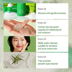 Papa Recipe Tea Tree Enzyme Powder Cleanser papain-enzyme action supports gentle exfoliation.