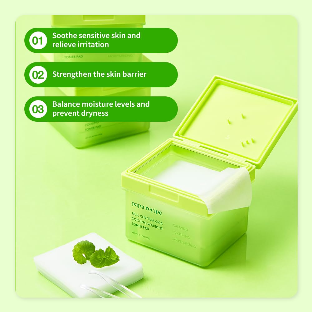 Papa Recipe Real Centella Cica Toner Pads with panthenol for moisture and barrier support