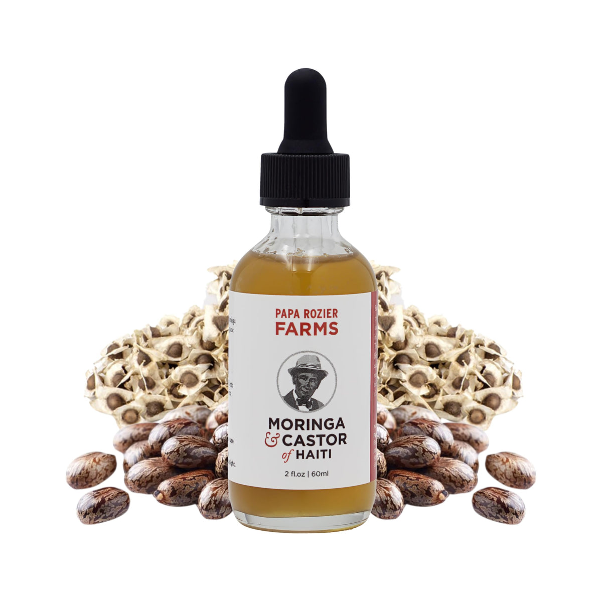 Papa Rozier Farms castor moringa oil bottle pour provides rich moisture for healthy hair.