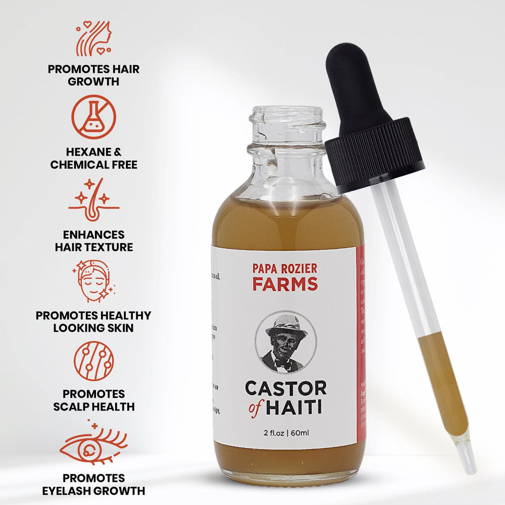 Papa Rozier Farms castor oil drop on skin close-up reveals moisturizing potential
