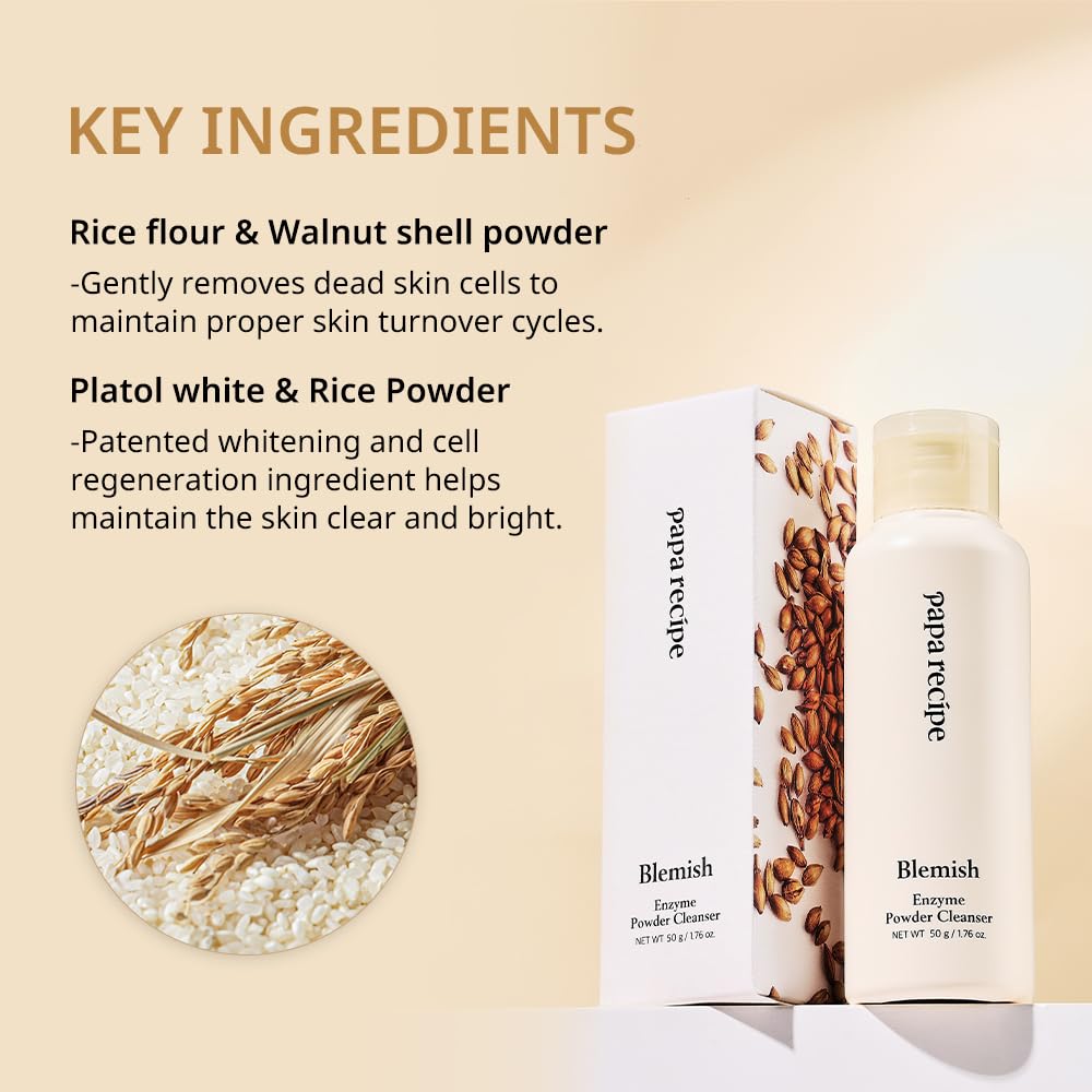 Papa Recipe blemish enzyme powder pha powders texture closeup highlights mild exfoliation.