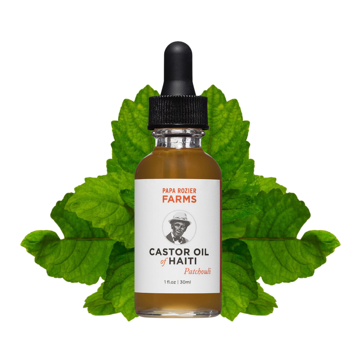 Papa Rozier Farms Patchouli Pure Castor Oil bottle with patchouli aroma for hair growth and skin hydration
