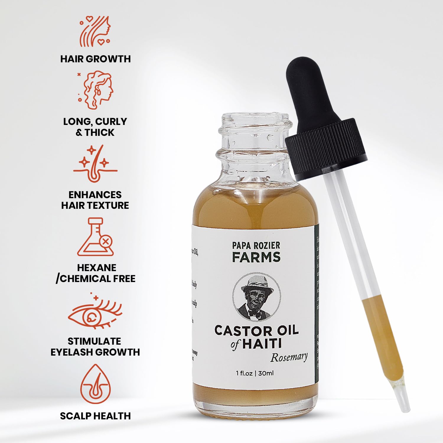Papa Rozier Farms cold-pressed oil bottle emphasizes purity for daily use.
