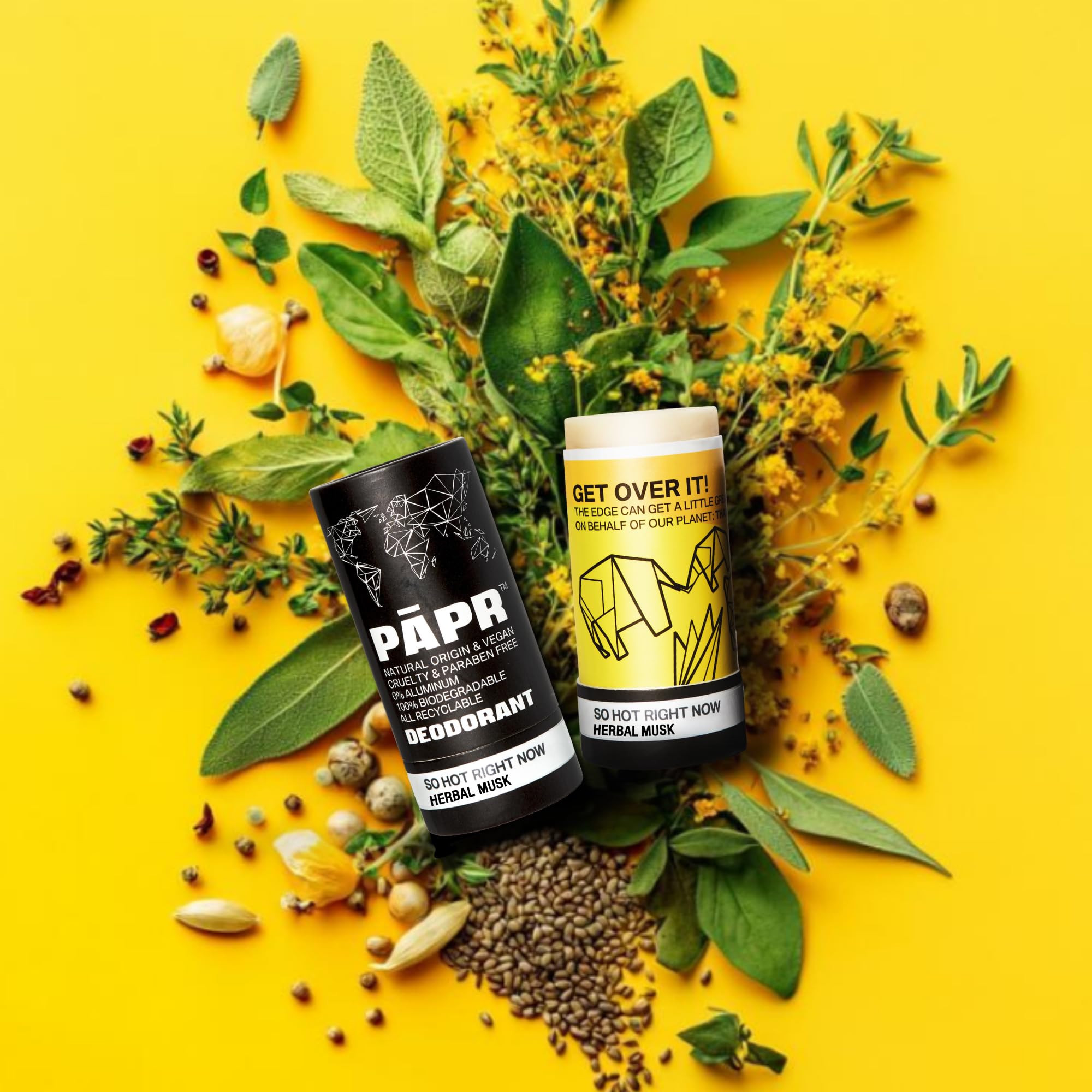 PĀPR plant-based paper packaging indicates plastic-free, sustainable deodorant choice.