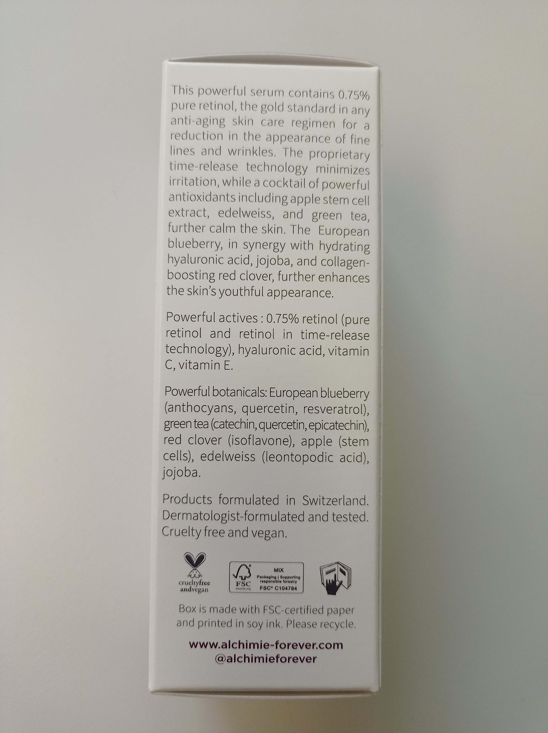 Paraben-free label on Alchimie Forever bottle signals clean formulation