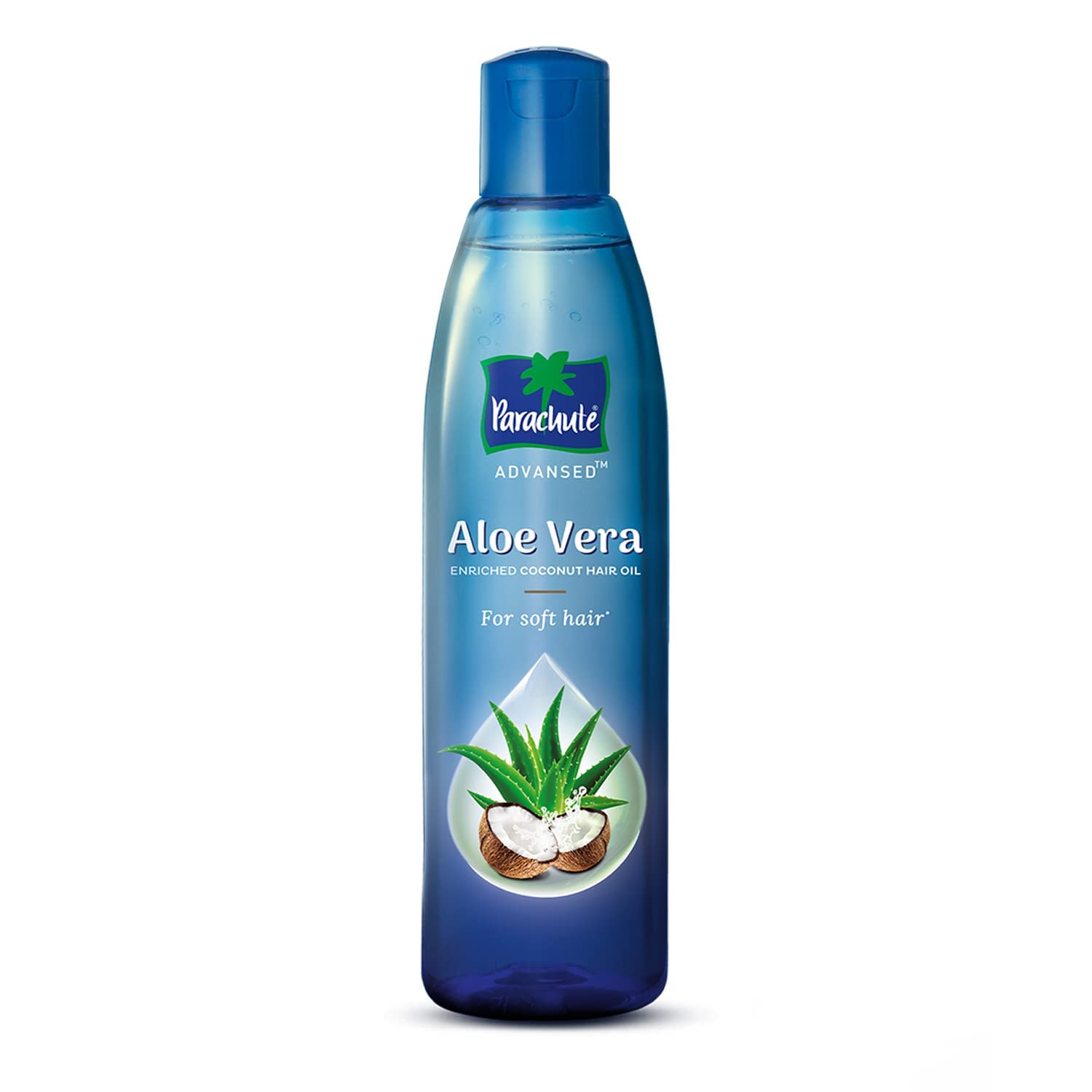 Parachute Advansed Aloe Vera Coconut Hair Oil bottle delivering light, non-greasy nourishment.