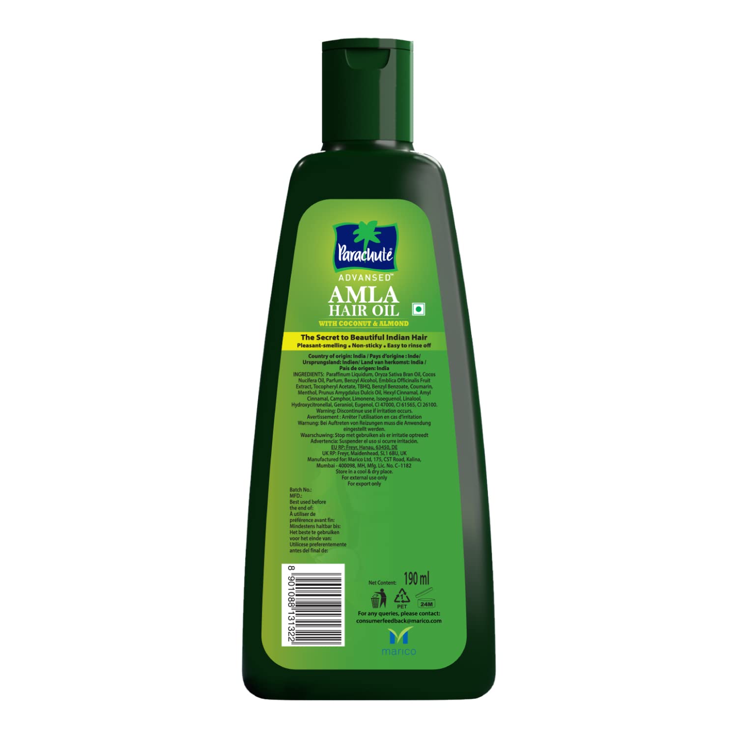 Brand label view of Parachute Advansed Amla Hair Oil for trusted care.