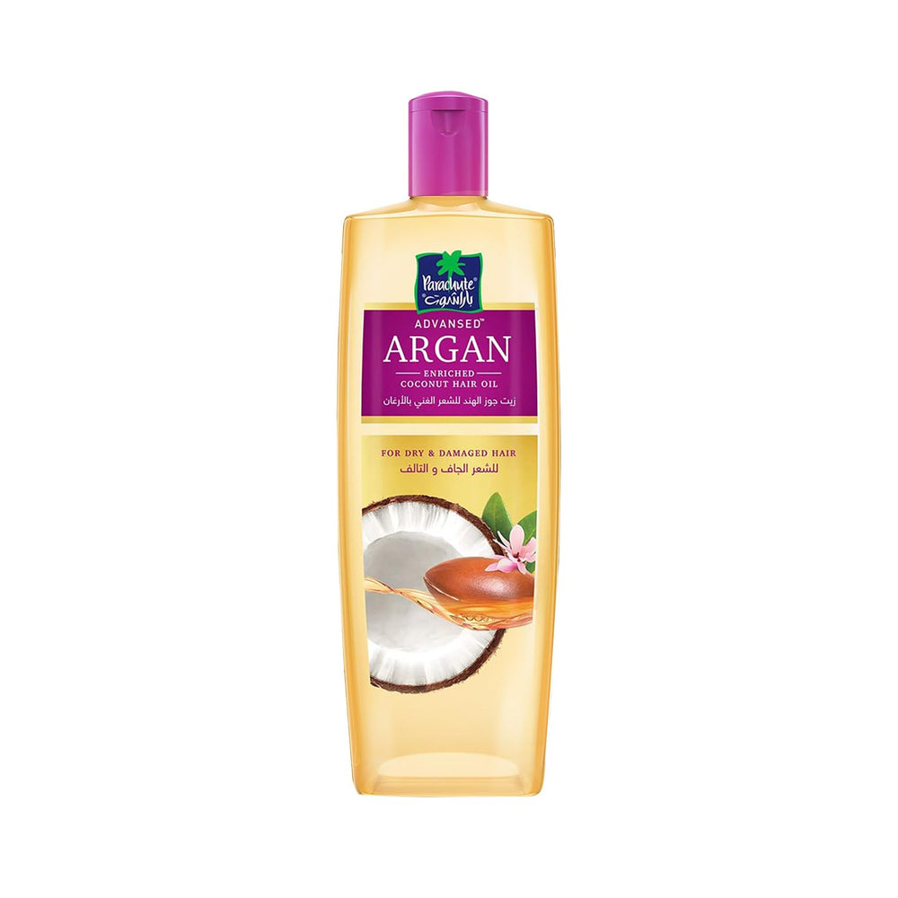 Parachute Advansed Argan Hair Oil dispensing pump for easy application.