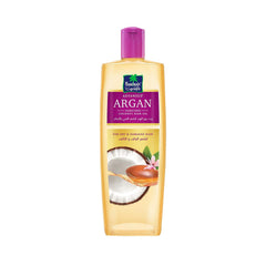Parachute Advansed Argan Hair Oil dispensing pump for easy application.