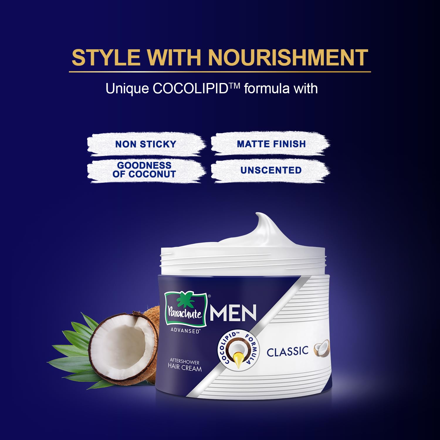 Parachute Advansed Hair Cream hands dispense showing easy post-shower styling.