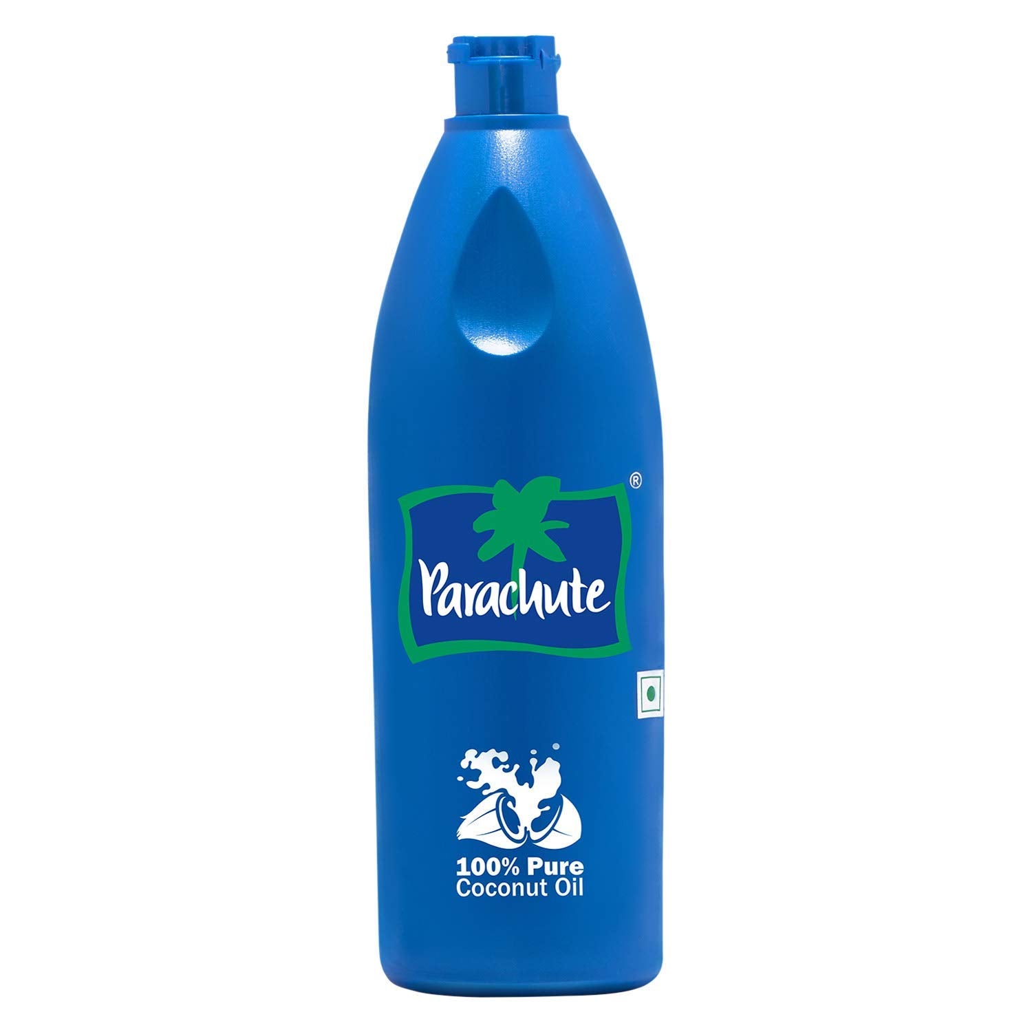 Parachute coconut oil bottle pour shows pure, unrefined oil ideal for skin care