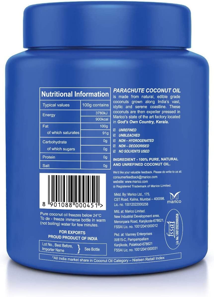 Parachute Coconut Oil 15 oz jar ready for daily use.