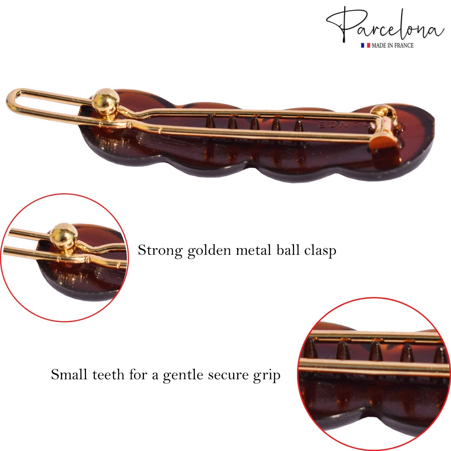 Parcelona cellulose acetate finish brown barrettes with durable slide clasp