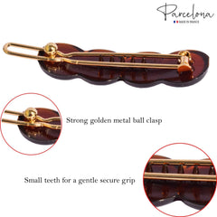 Parcelona cellulose acetate finish brown barrettes with durable slide clasp