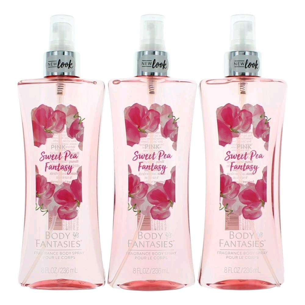 Parfums De Coeur Pink Sweet Pea Fantasy body spray bottle, light floral scent for daily wear.