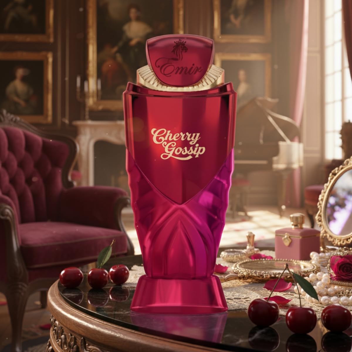 Creamy heart notes of Cherry Gossip: jasmine, milkiness, and powdery softness.