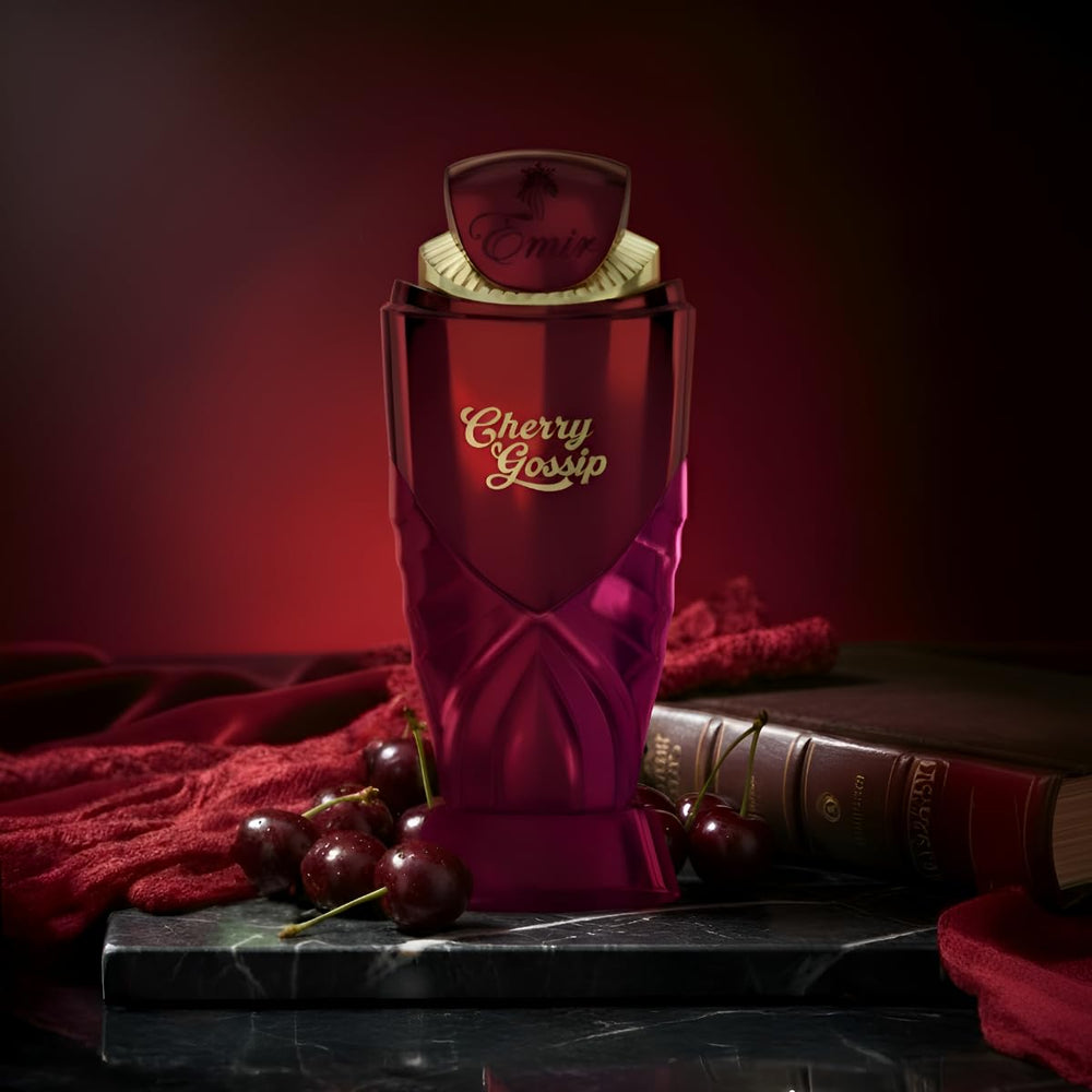 Cherry Gossip glossy label on the bottle emphasizes a bold gourmand character.