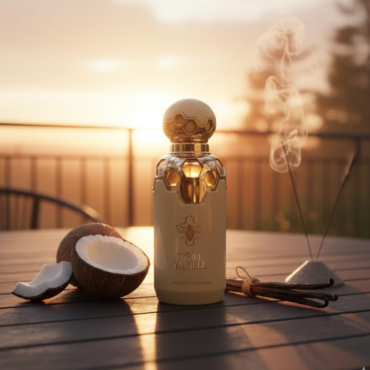 Paris Corner Miel Vanille bee emblem detail signals luxury craftsmanship.