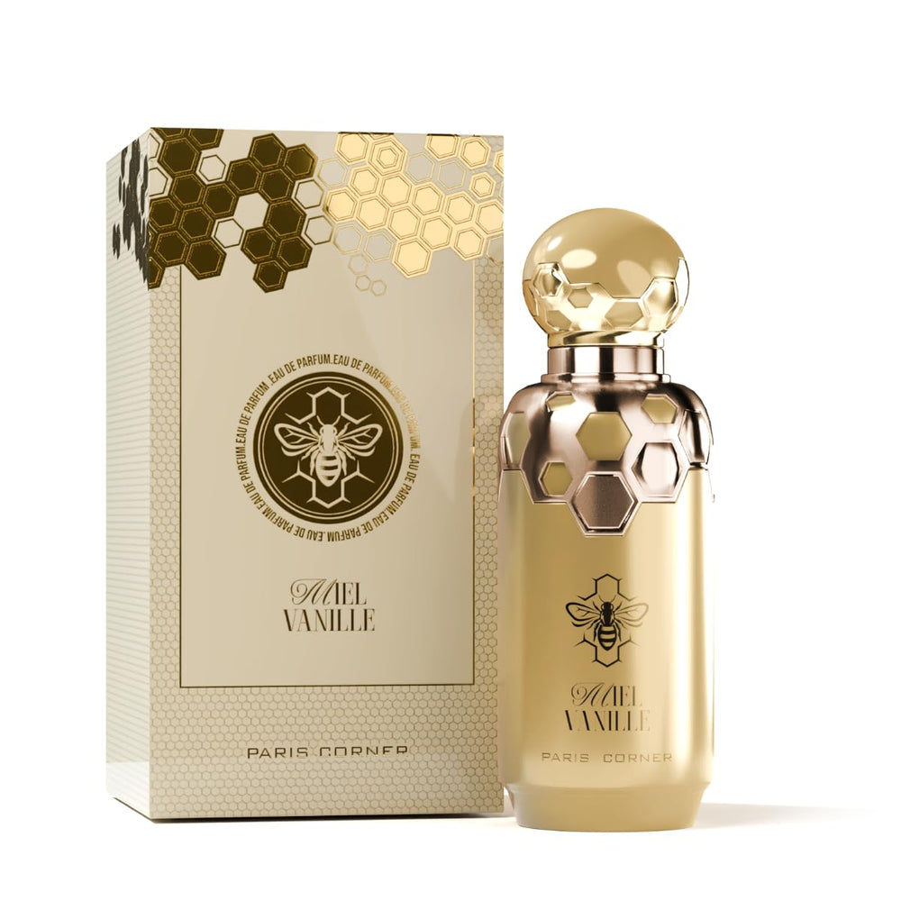 Paris Corner Miel Vanille bottle highlighting honey notes for a luxurious unisex fragrance.