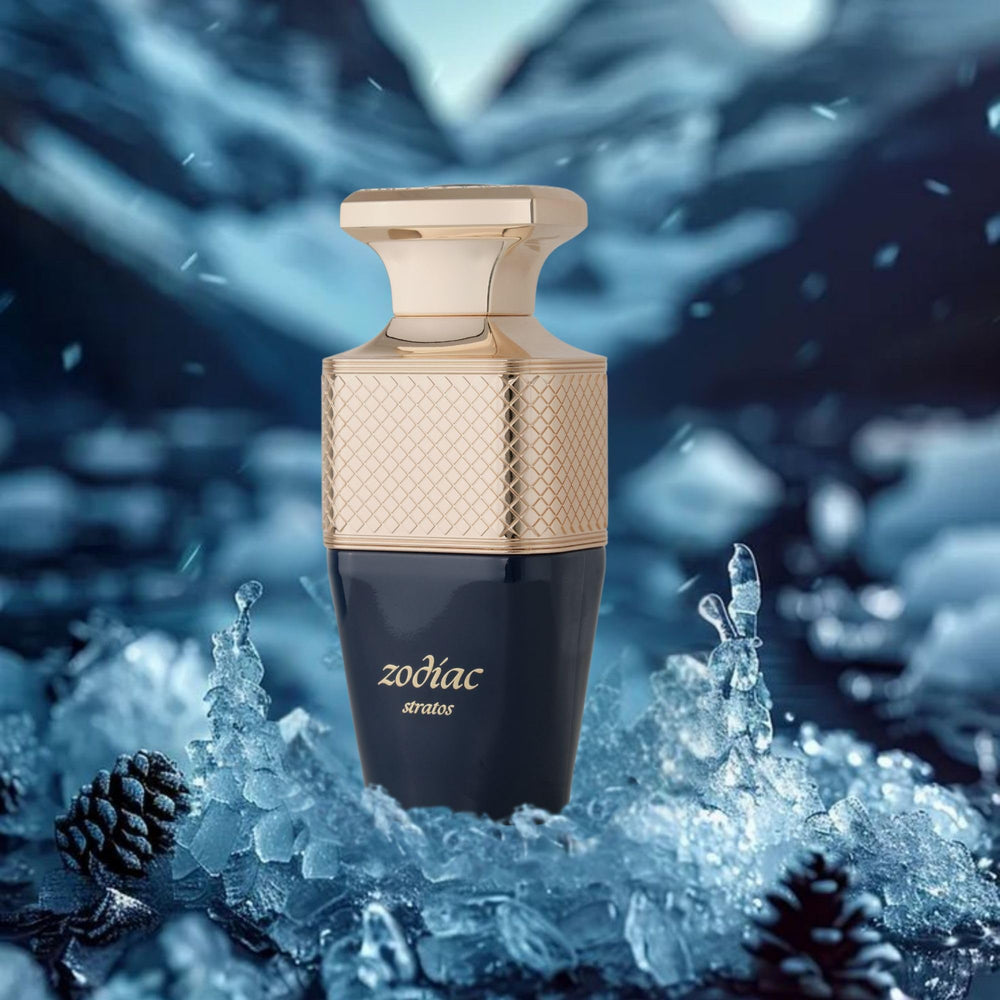 Paris Corner Zodiac Stratos bottle closeup emphasizing premium packaging