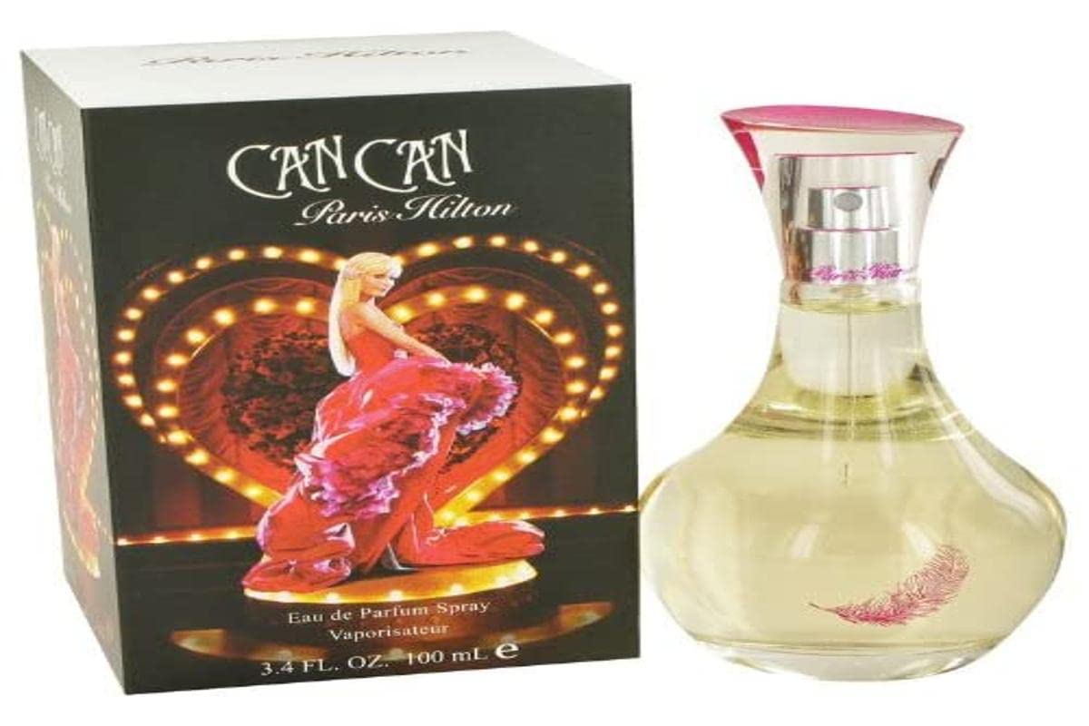 Paris Hilton Can Can bottle with pink feather, perfect for evening wear