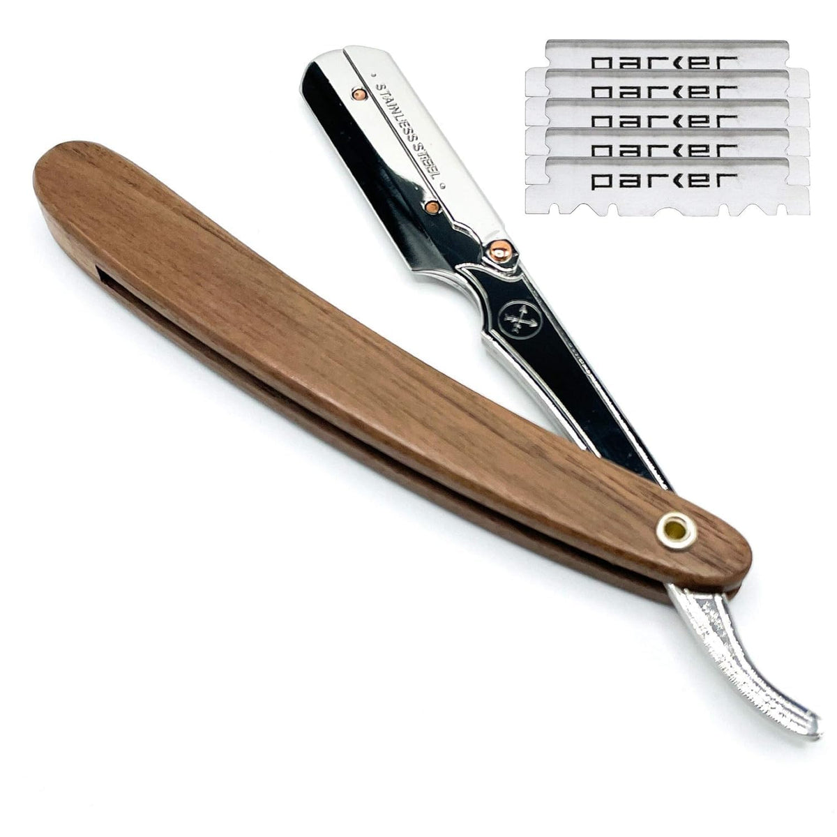 Parker SRDW walnut wood handle provides balanced control for precise shaving