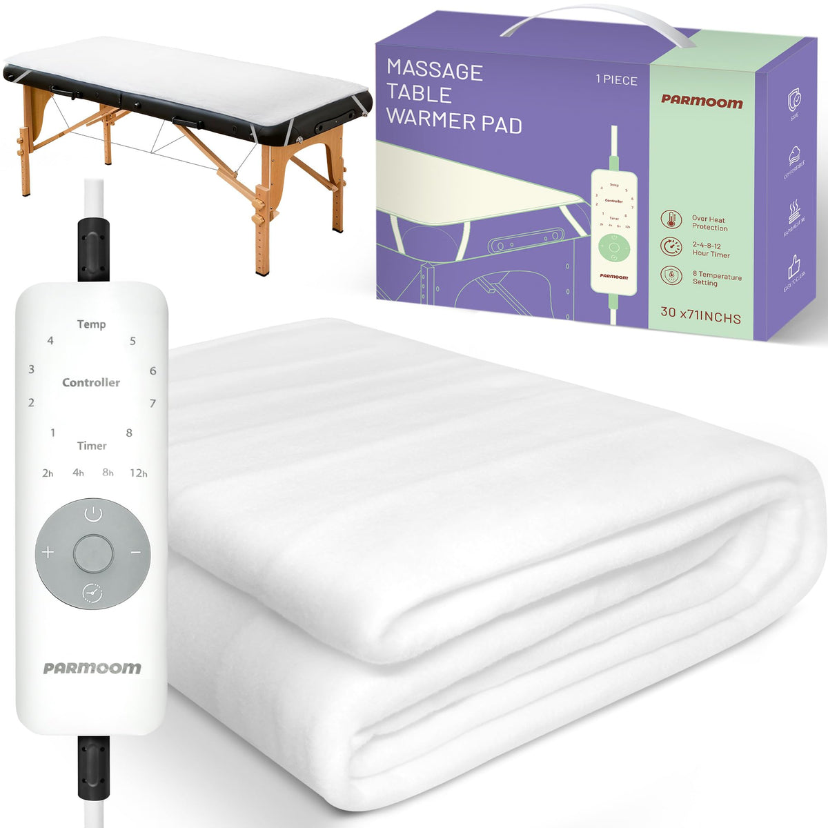 PARMOOM massage table warmer with a soft surface for cozy sessions.
