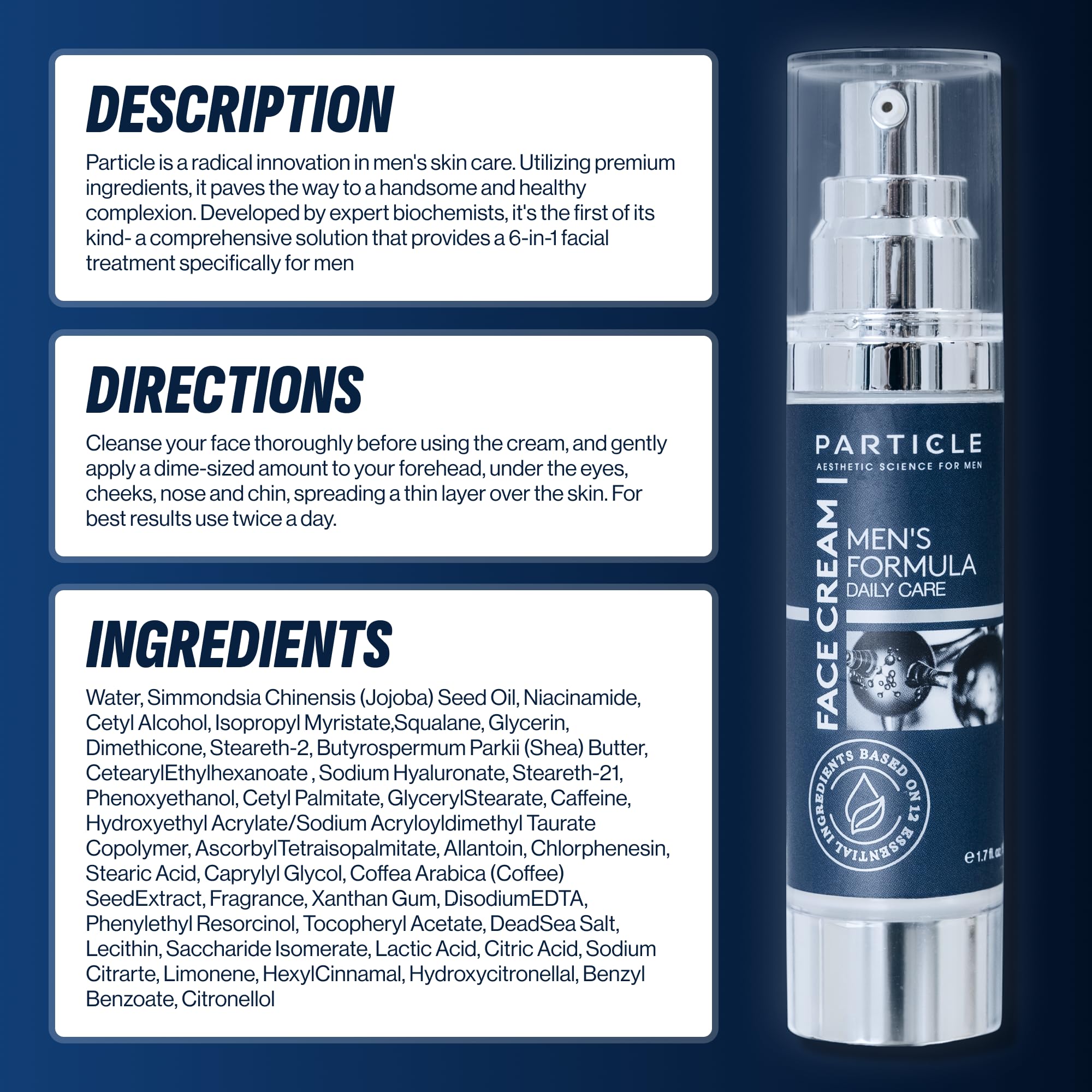 Particle 6-in-1 Face Cream travel-size bottle for easy daily use anywhere.