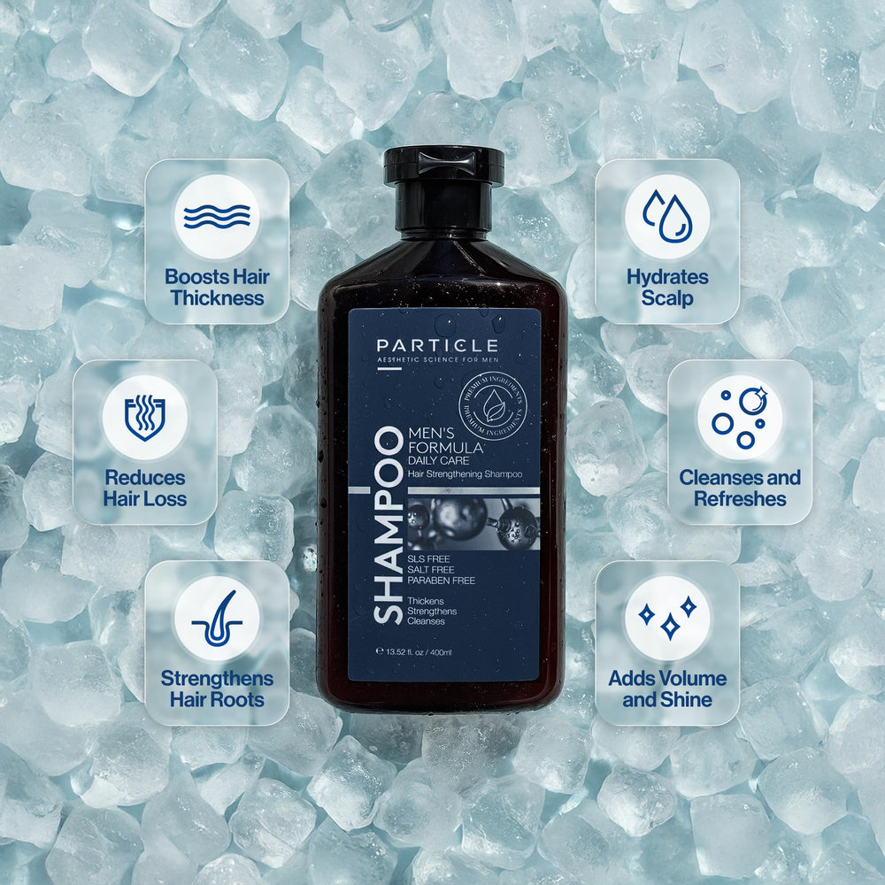 Particle Hair Thickening Shampoo lather in hand demonstrates easy rinse and daily-use cleansing.