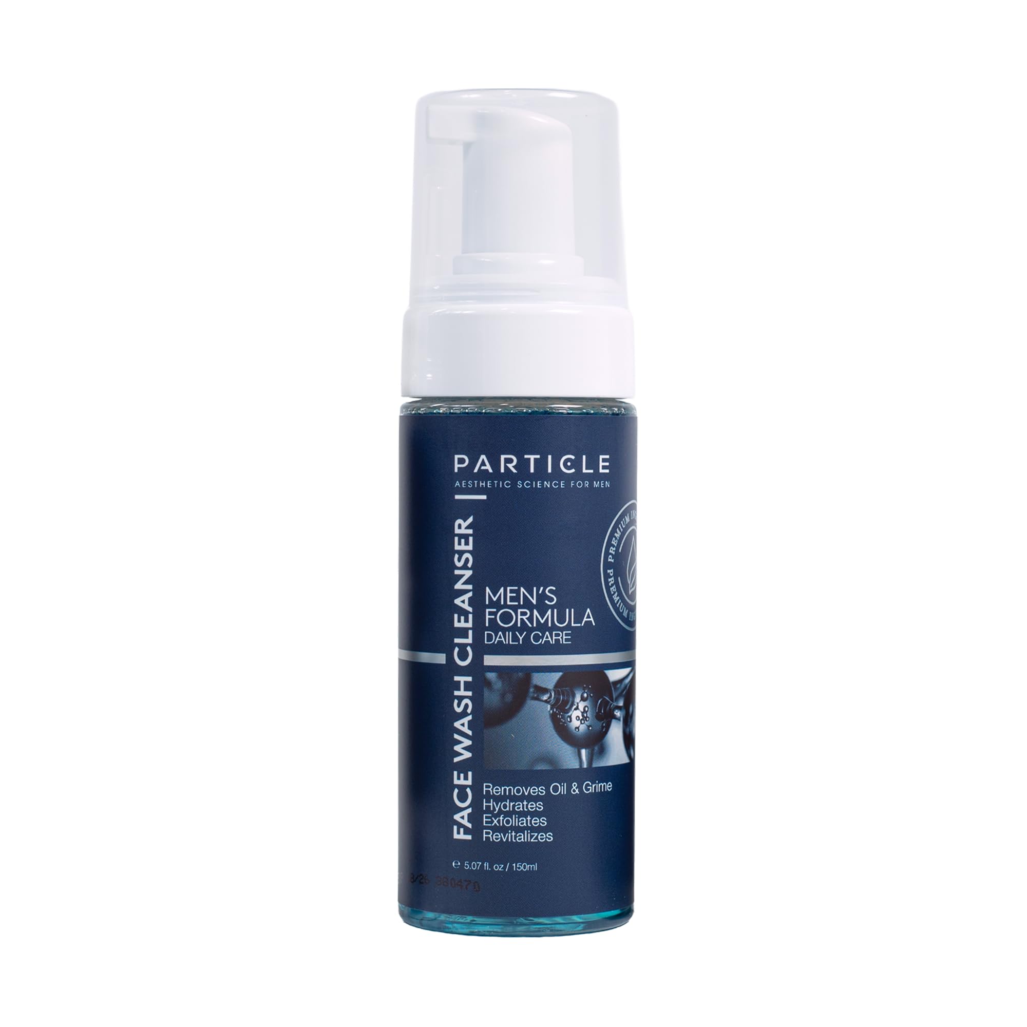 Particle Mens Face Wash bottle and foam for easy daily cleansing.