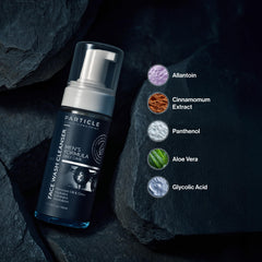 Particle Mens Face Wash close-up showing smooth foam on skin.