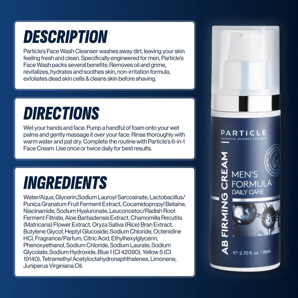 Particle Mens Face Wash lightweight cleanser delivers a clean feel without heaviness.