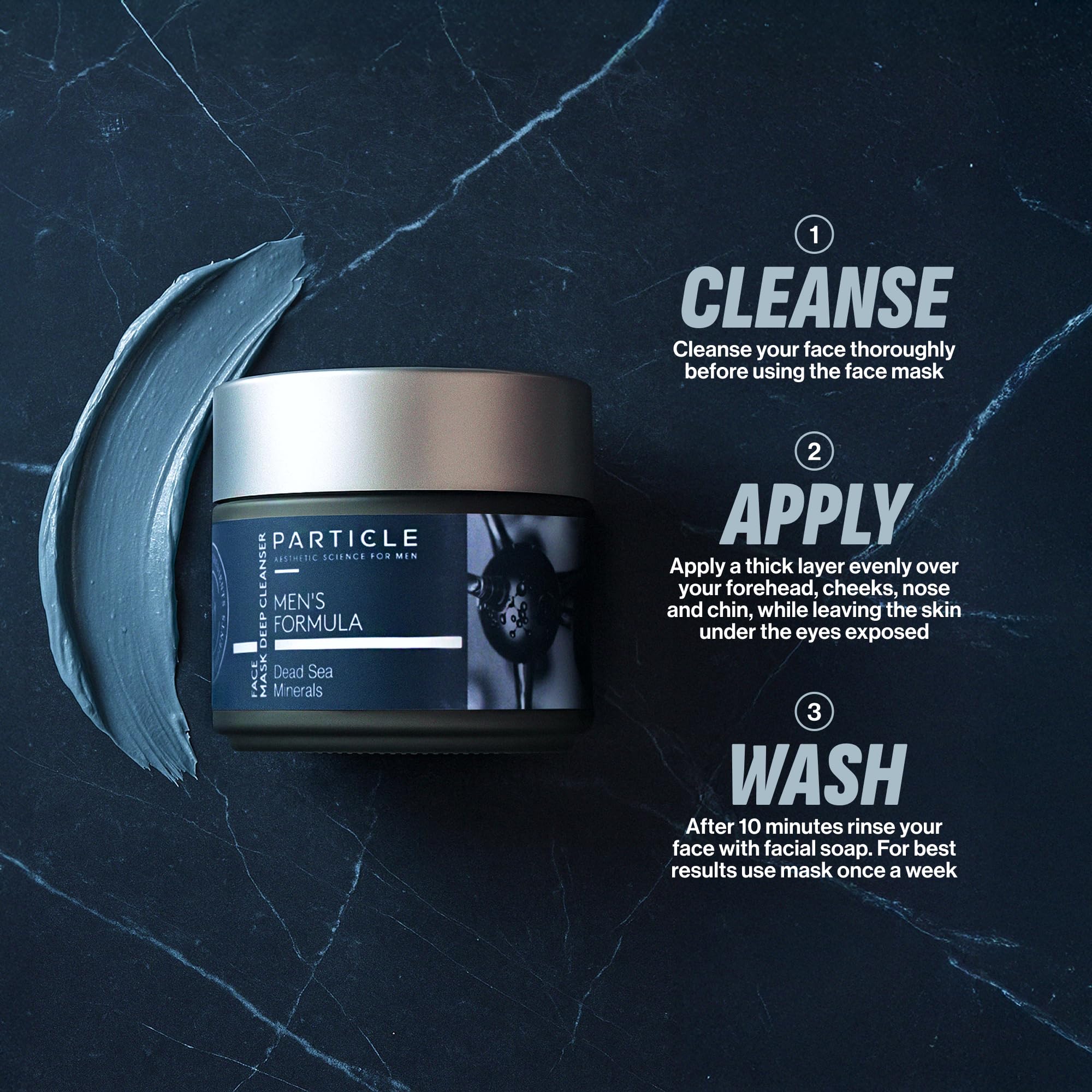 Particle Mineral Face Mask for Men rinse-off reveals clean, residue-free finish.