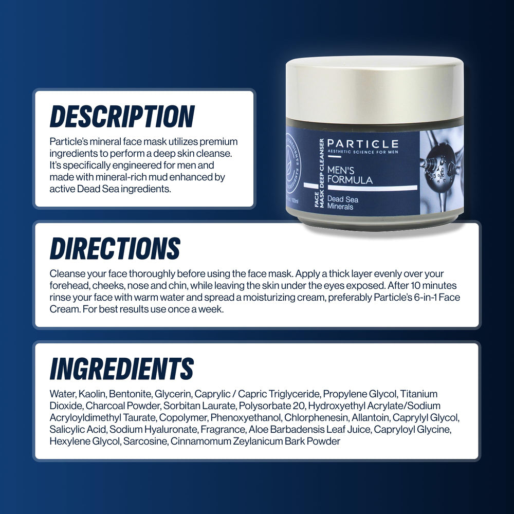 Particle Mineral Face Mask for Men promotes refreshed, balanced skin after use.