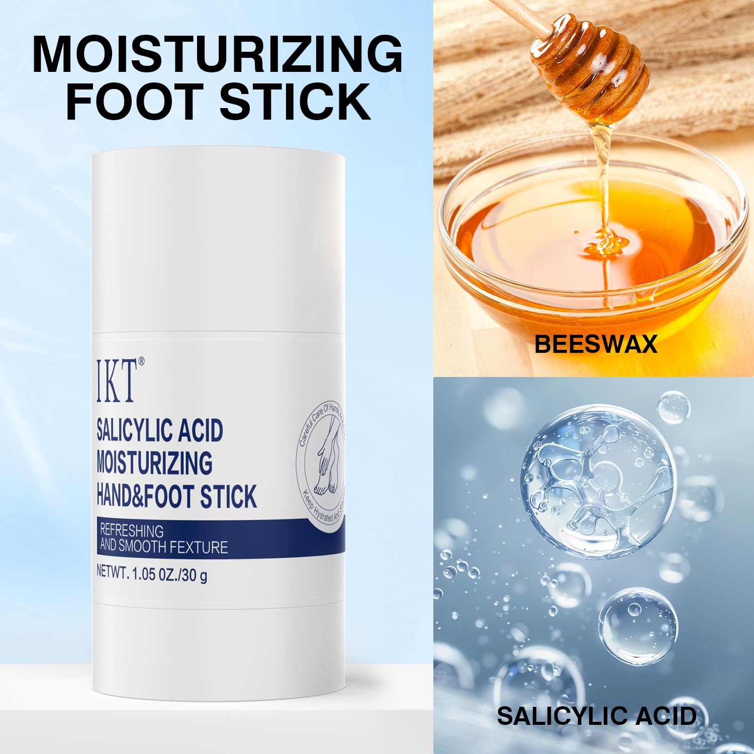 PasaRose repair heel balm stick demonstrates a non-greasy finish.
