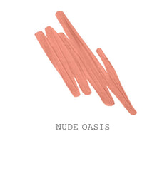 Pat McGrath Labs Dramatique Mega Lip Pencil Nude Oasis swatch demonstrates natural shade payoff.