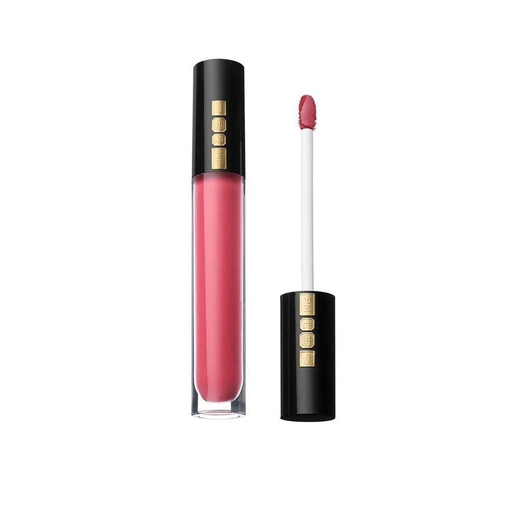 Pat McGrath Labs Lust Heavy Petal bottle shows vibrant pink gloss with radiant payoff