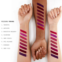 Pat McGrath Labs MatteTrance Vendetta swatches reveal vivid hue for expressive looks