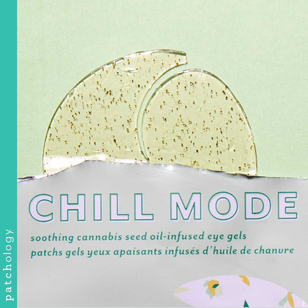 Rhodiola extract and botanicals in Patchology Chill Mode for tired-looking eyes.