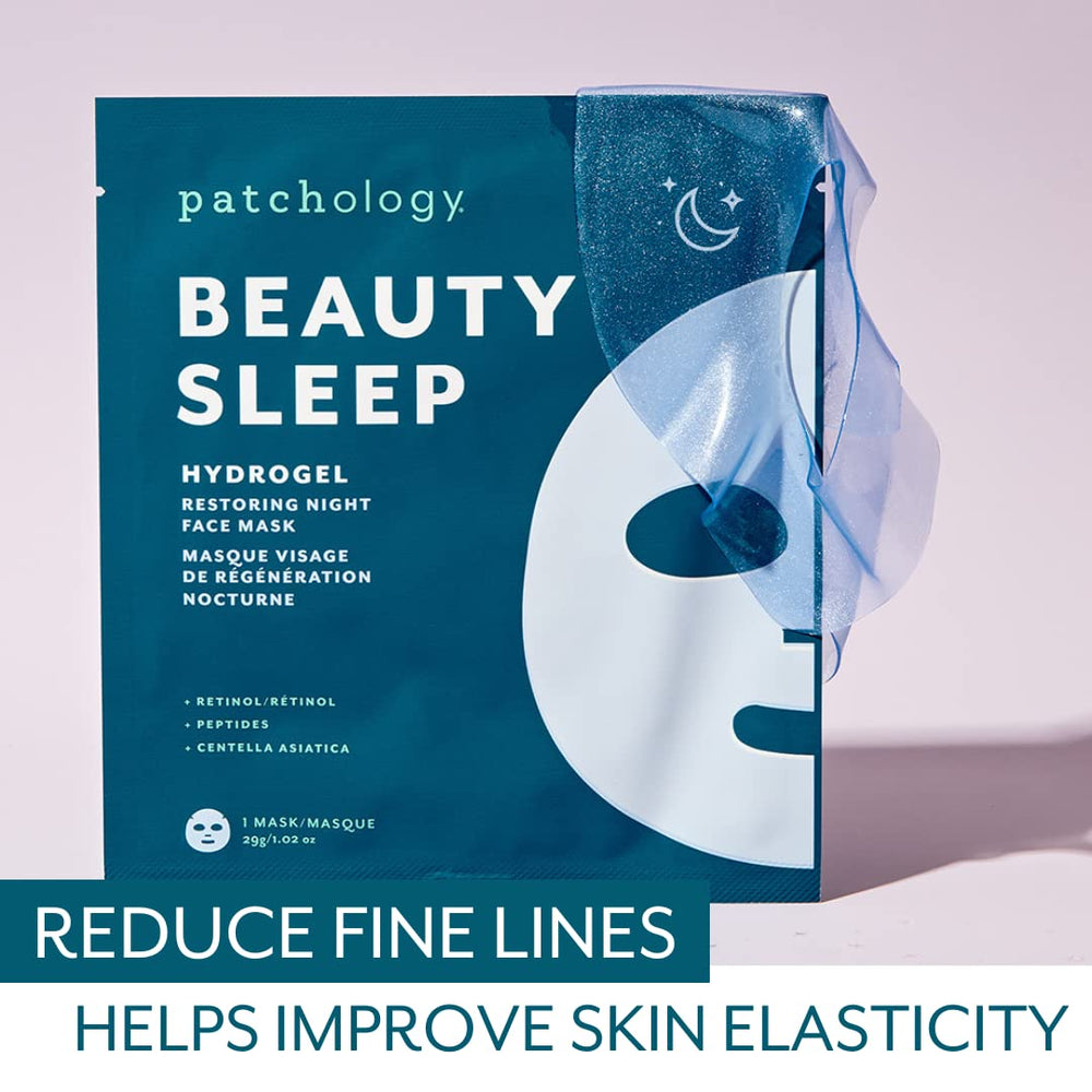 Patchology hydrogel mask packaging highlights convenient at home spa ritual.