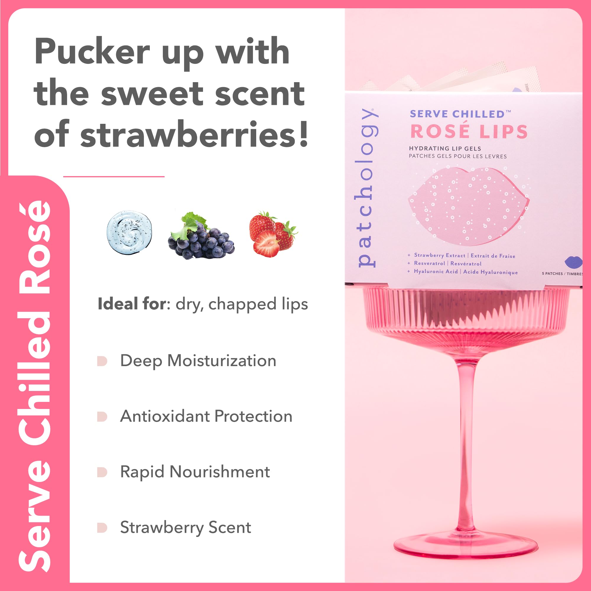Patchology hydrogel technology in action delivering fast hydration to lips.