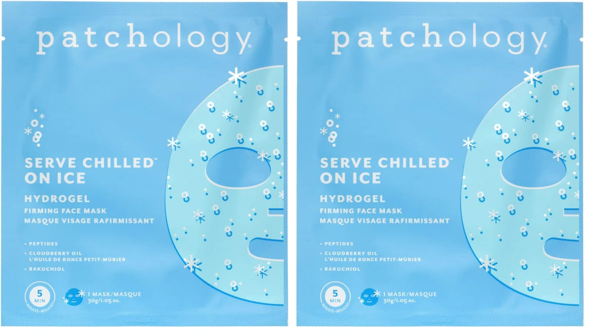 Patchology iced cooling hydrogel mask pack of 2 for at-home spa moments.
