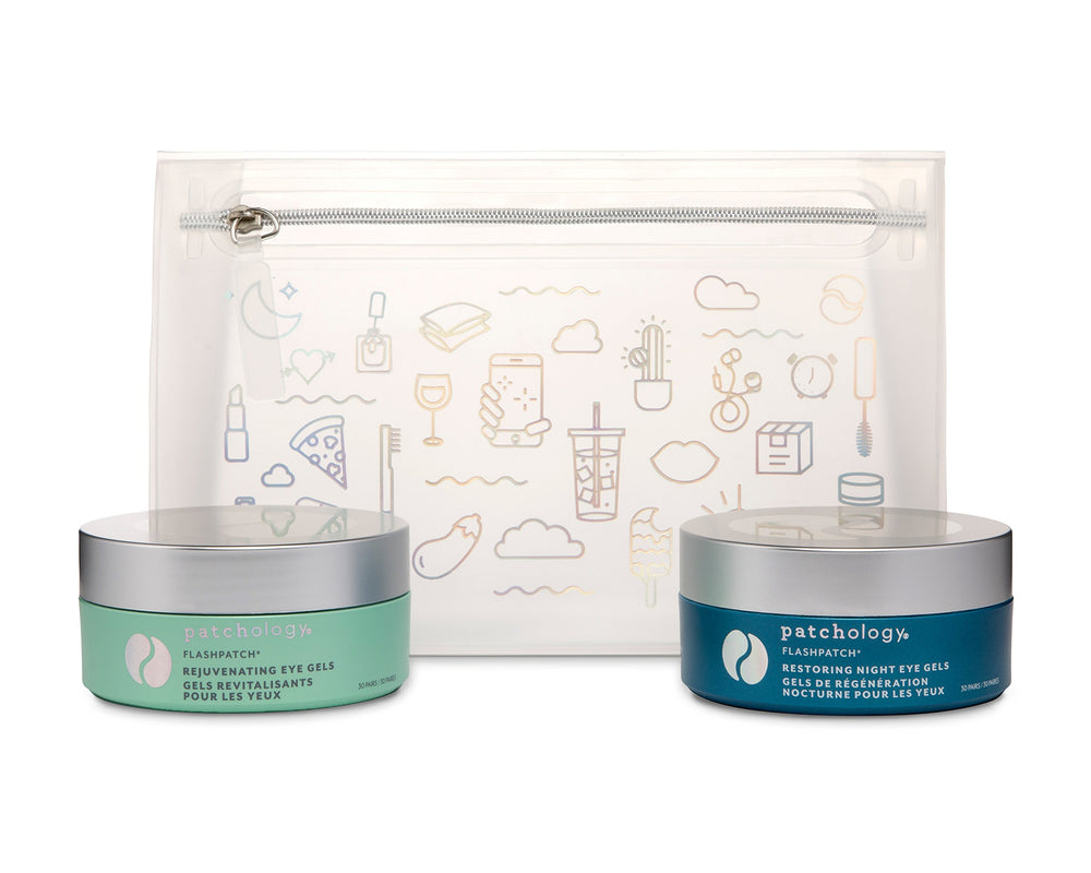Patchology Night and Day Under Eye Patches being applied for quick refresh and reduced puffiness.