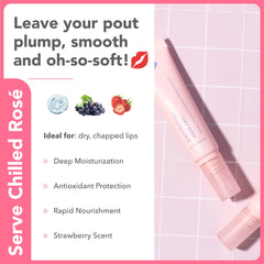Patchology Rosé Lip Sleeping Mask application on lips demonstrates easy nightly use.
