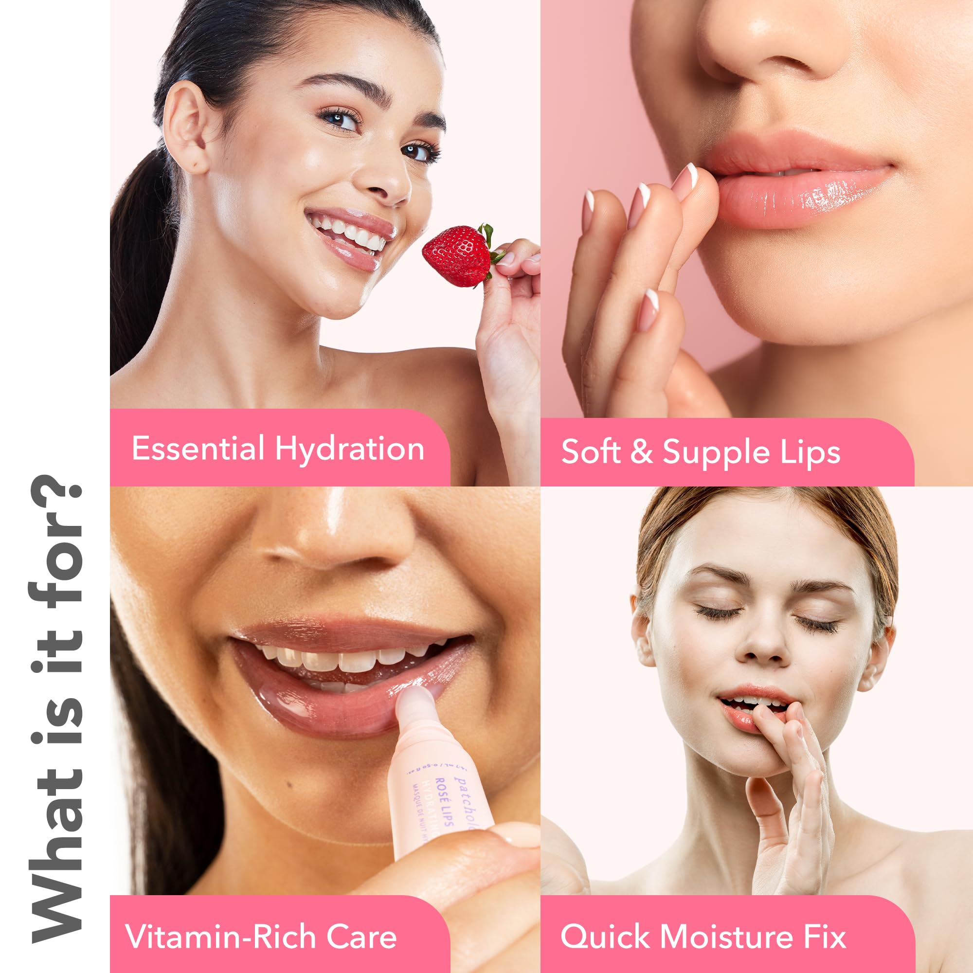 Patchology Rosé Lip Sleeping Mask jar closeup showing silky gel texture for overnight care.